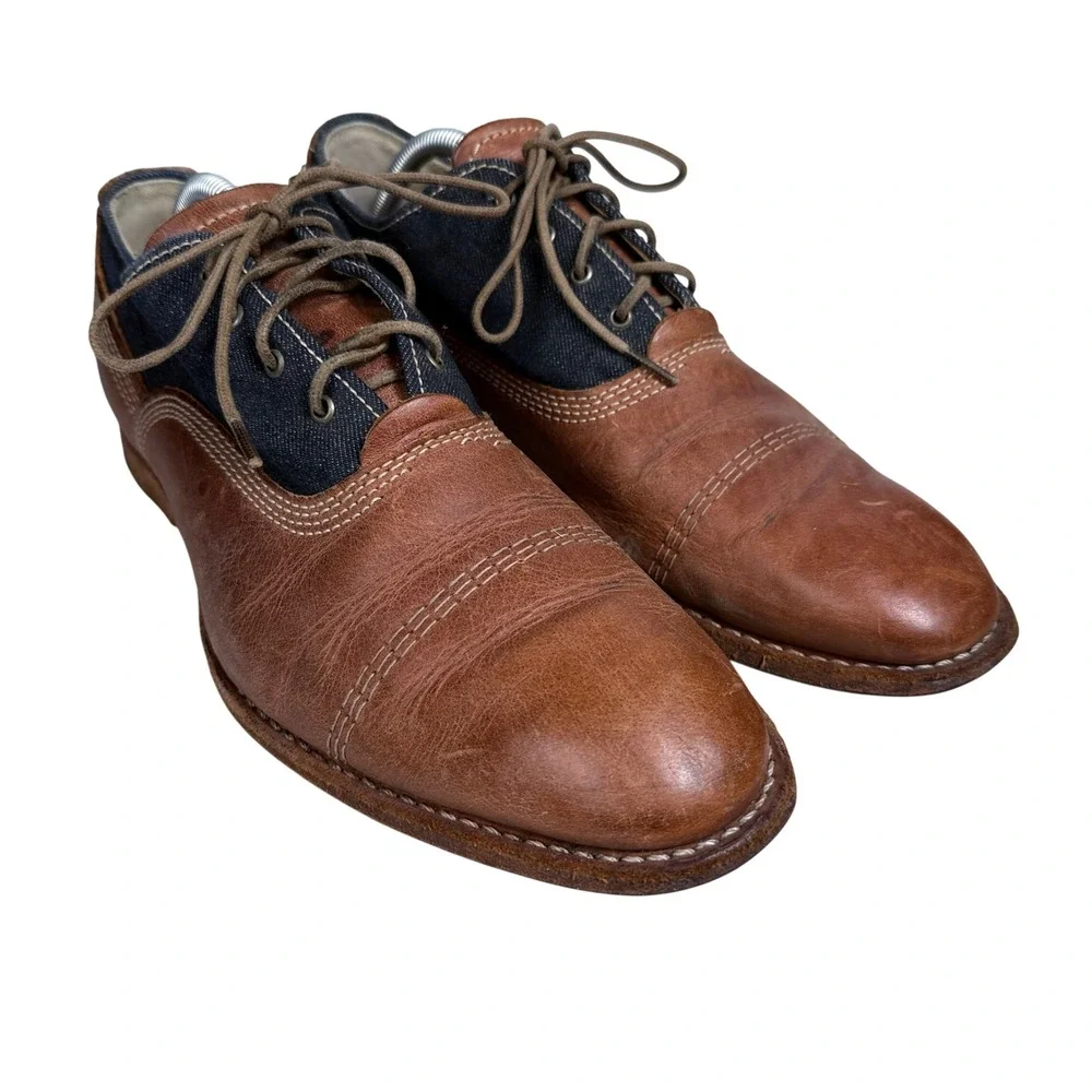 Wolverine 1883 Oxford Shoes Mens 9.5 Brown Leather Denim Cap Toe Lace Up